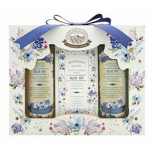 Blue Spa cosmetic package with seaweed extract and Dead Sea salt